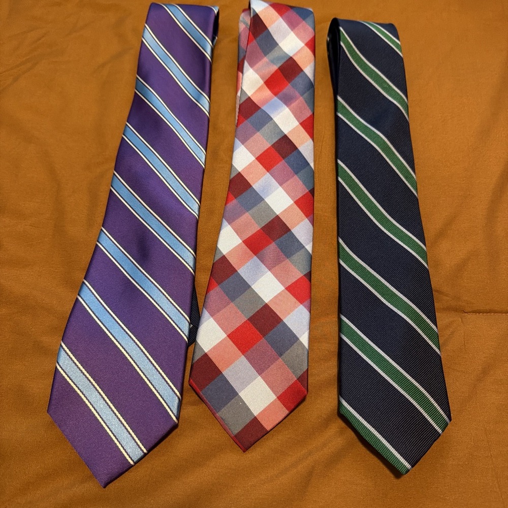 Men's Lot of Three Tommy Hilfiger 100% Italian Silk Double Print Neck Ties